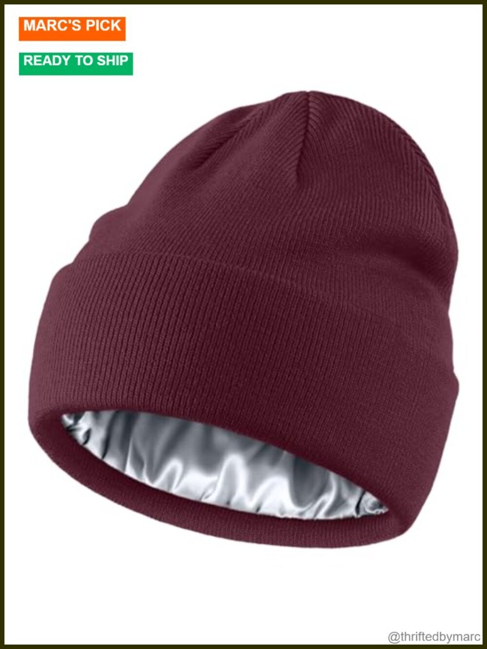 Wool Satin Lined Beanie Hat Cuffed Slouchy Skull Cap